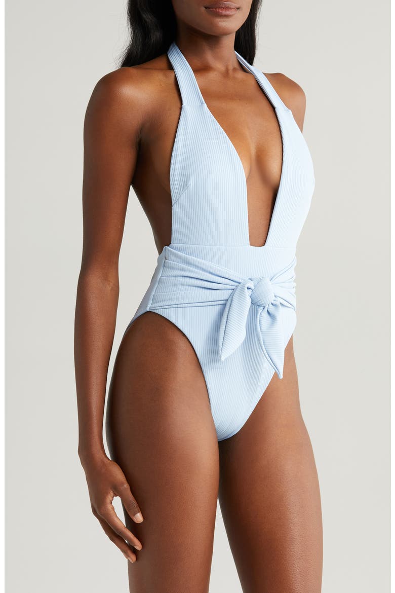 Tropez Rib Tie Waist One-Piece Swimsuit, Alternate, color, PERI RIB