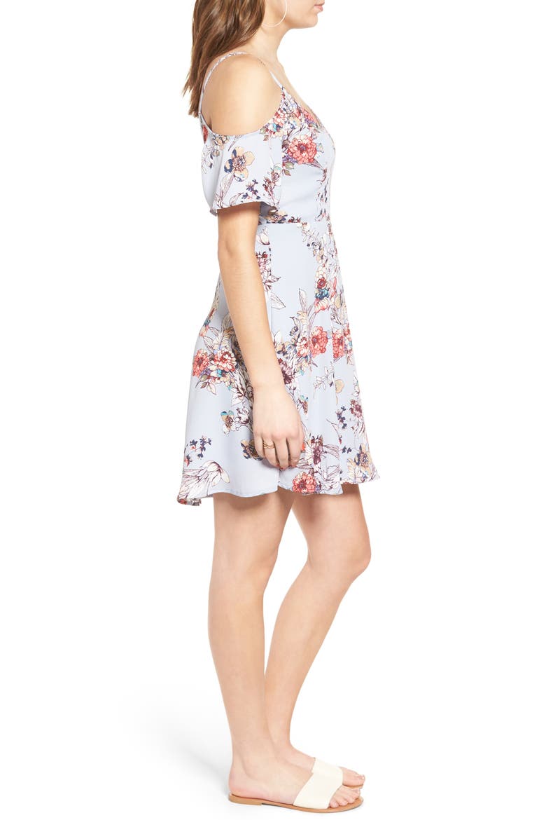 Off the Shoulder Fit & Flare Dress, Alternate, color, BLUE FLORAL