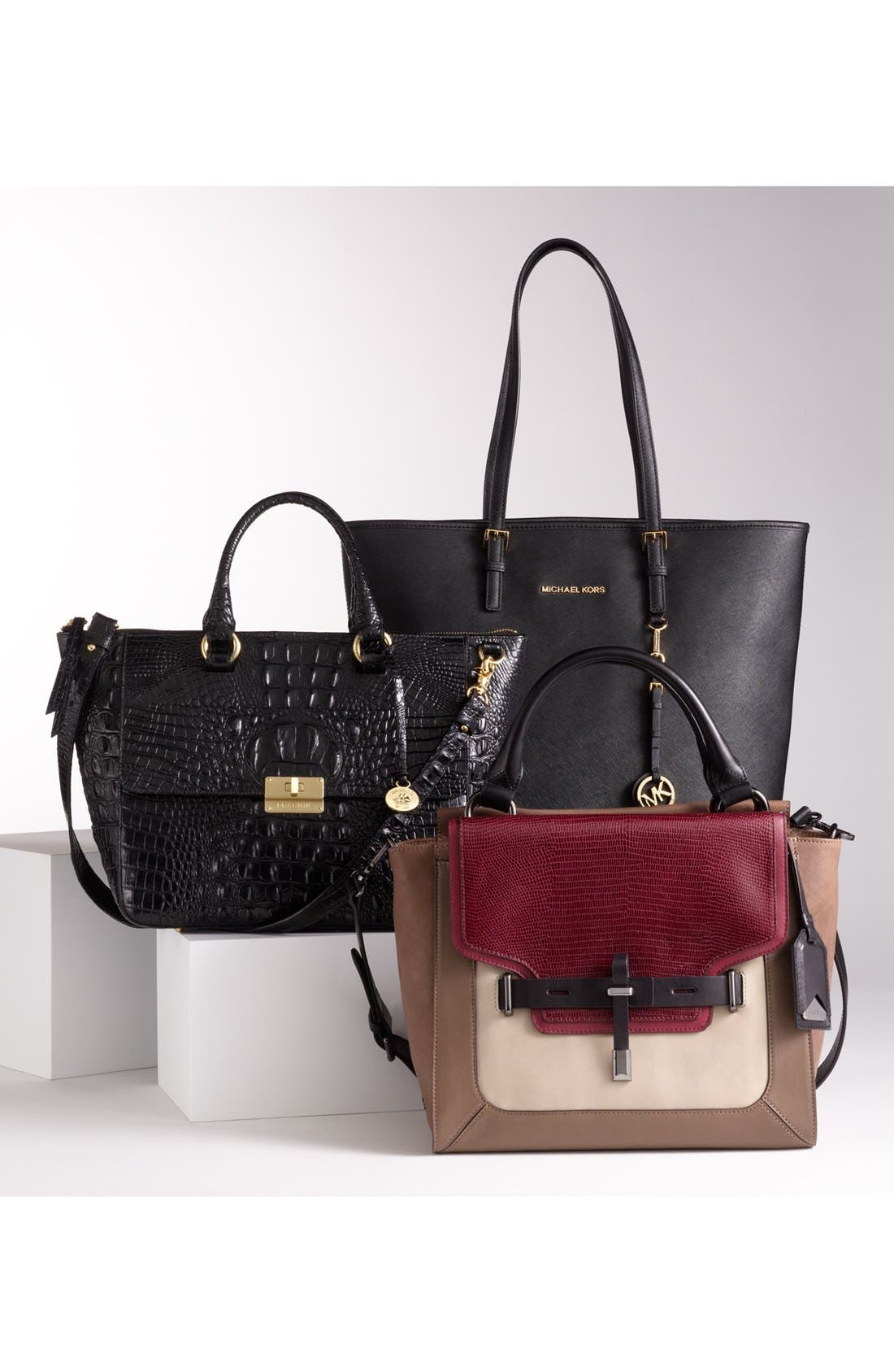 'Max' Leather Satchel, Medium, Alternate, color, STONE/ WINE/ BLACK