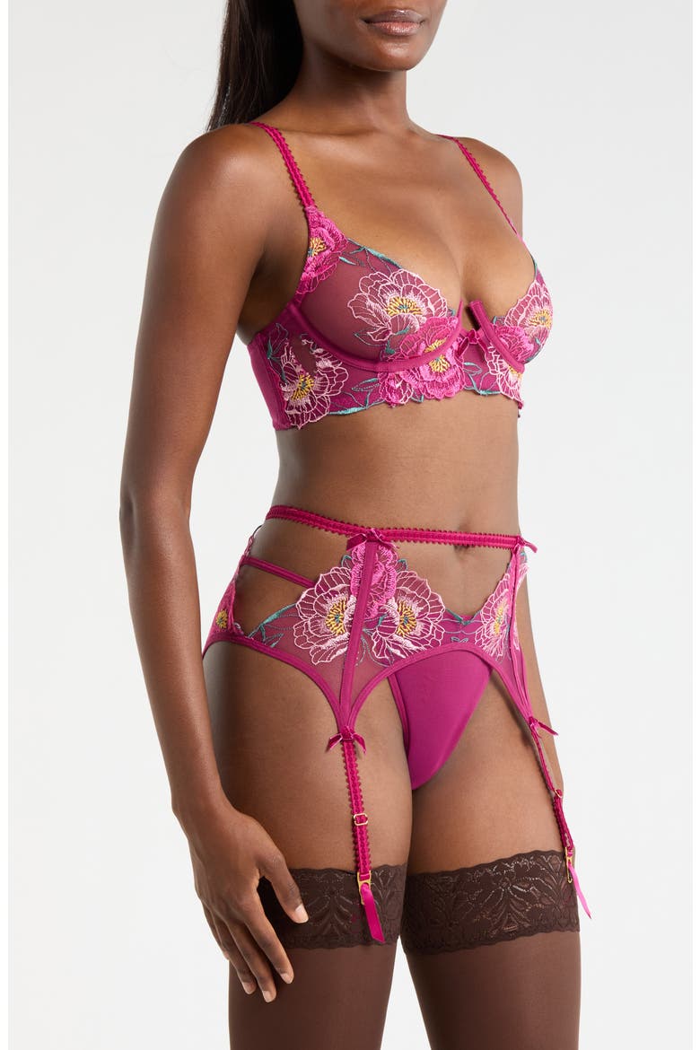 Underwire Bra, G-String & Garter Belt Set, Alternate, color, DHALIA