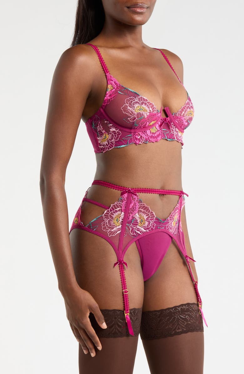 Dreamgirl Underwire Bra, G-String & Garter Belt Set, Alternate, color, Dhalia