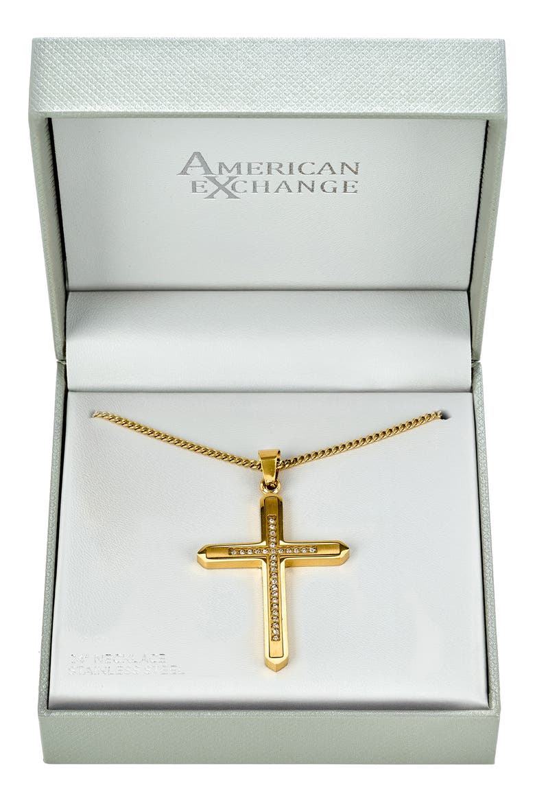 Men's Pavé Crystal Cross Pendant Necklace, Main, color, GOLD