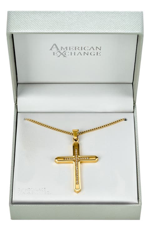 Men's Pavé Crystal Cross Pendant Necklace