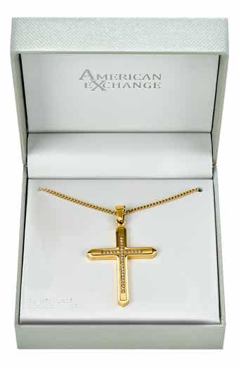 Men's Pavé Crystal Cross Pendant Necklace