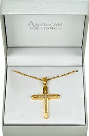 AMERICAN EXCHANGE Men's Pavé Crystal Cross Pendant Necklace