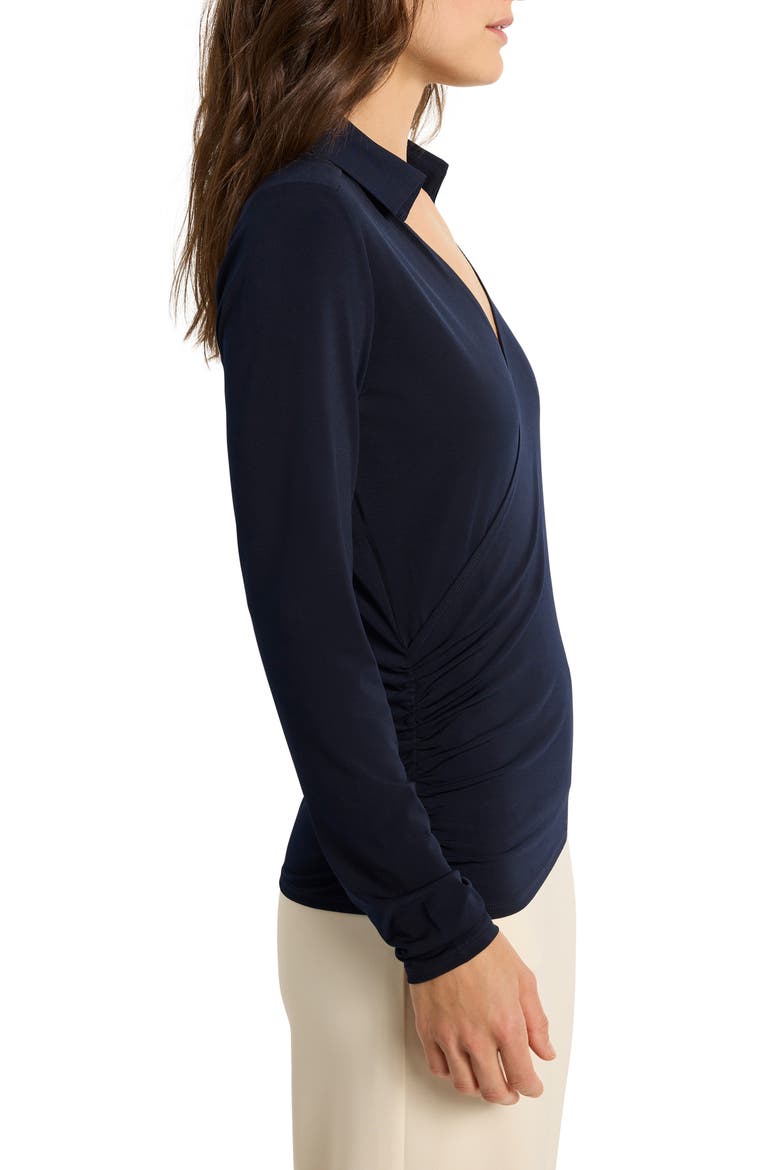 Collared Faux Wrap Top, Alternate, color, DARK INDIGO