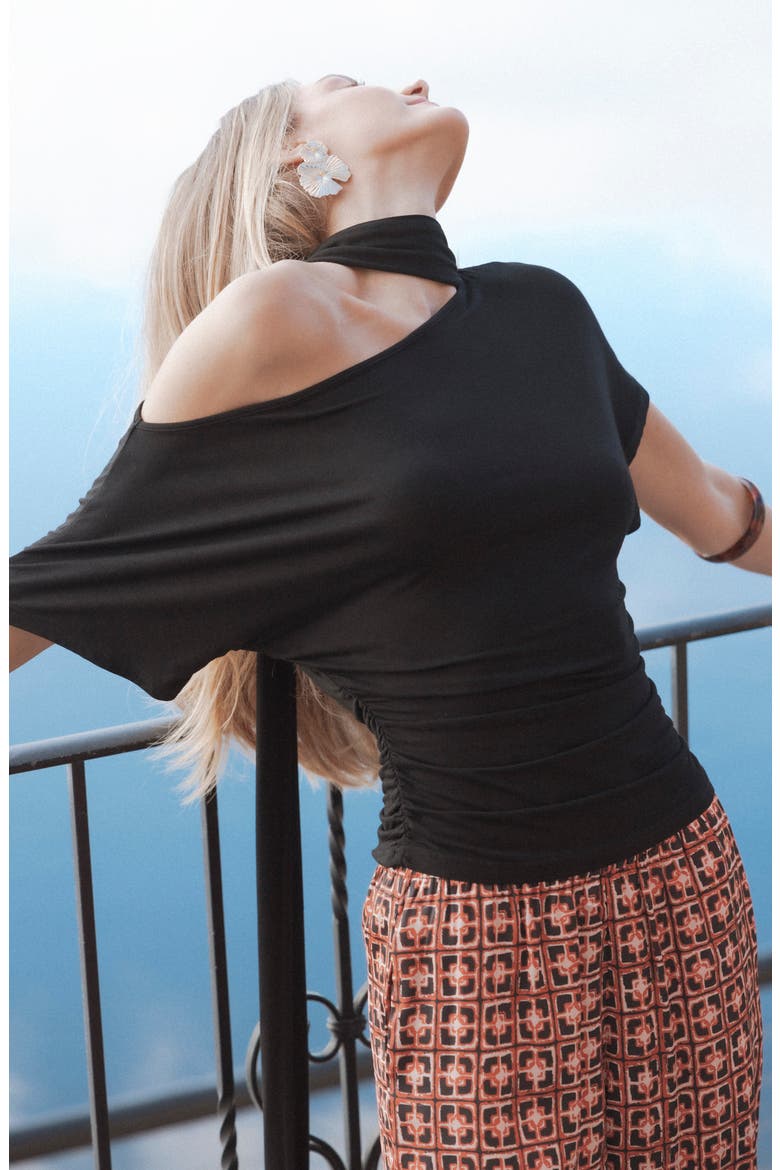 Clarke Off the Shoulder Tied Top, Alternate, color, BLACK