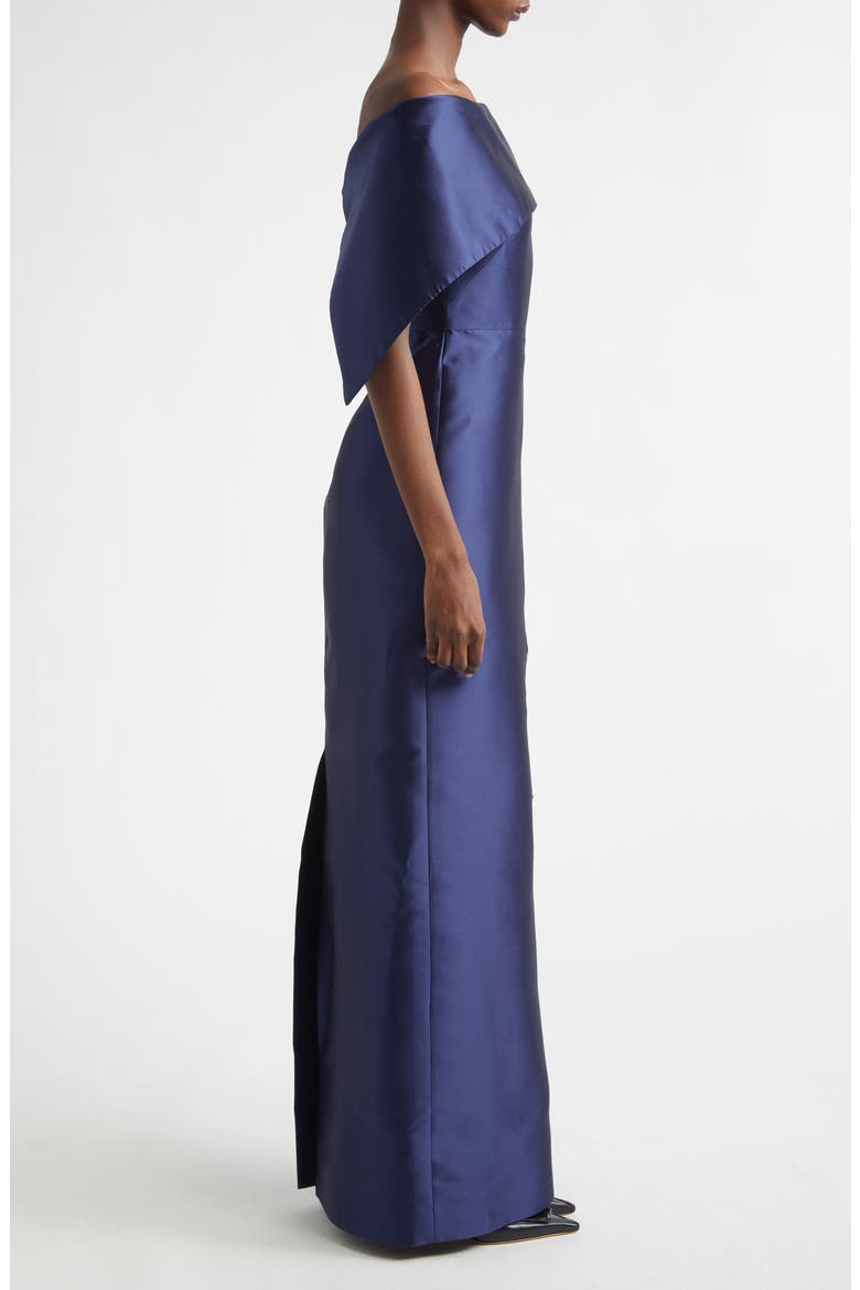 Beaded Off the Shoulder Mikado Column Gown, Alternate, color, BEETLE