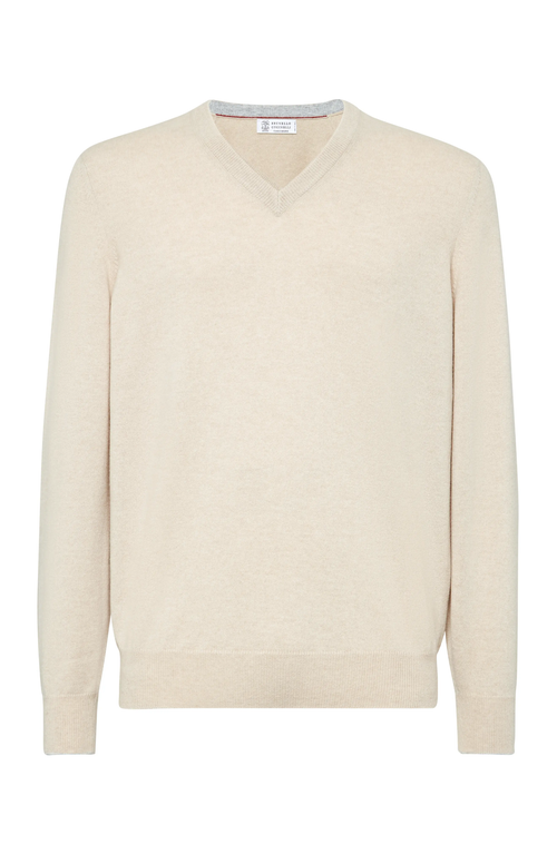Brunello Cucinelli Cashmere V-neck Sweater In Buff