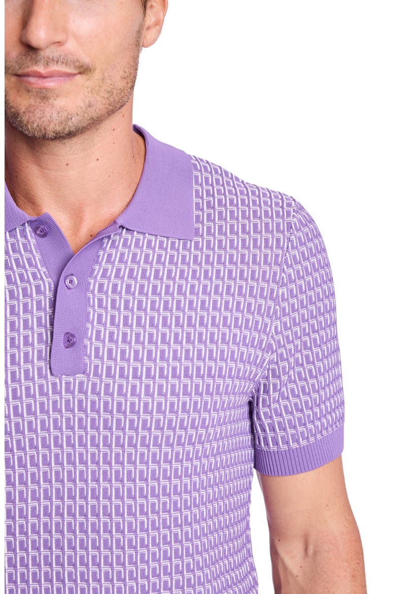 Trim Fit Geometric Knit Polo, Alternate, color, DEEP LILAC & WHITE