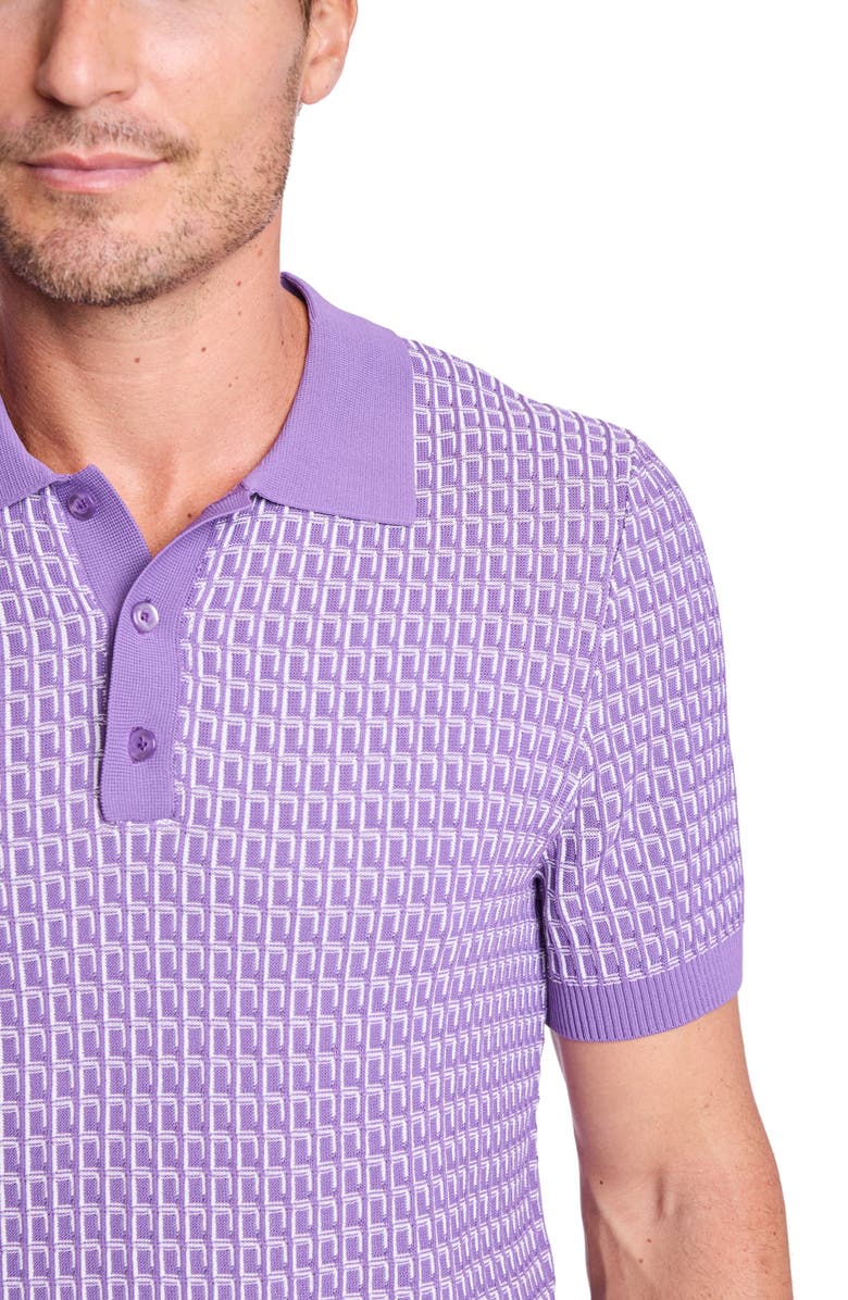 PAISLEY & GRAY Trim Fit Geometric Knit Polo, Alternate, color, Deep Lilac & White