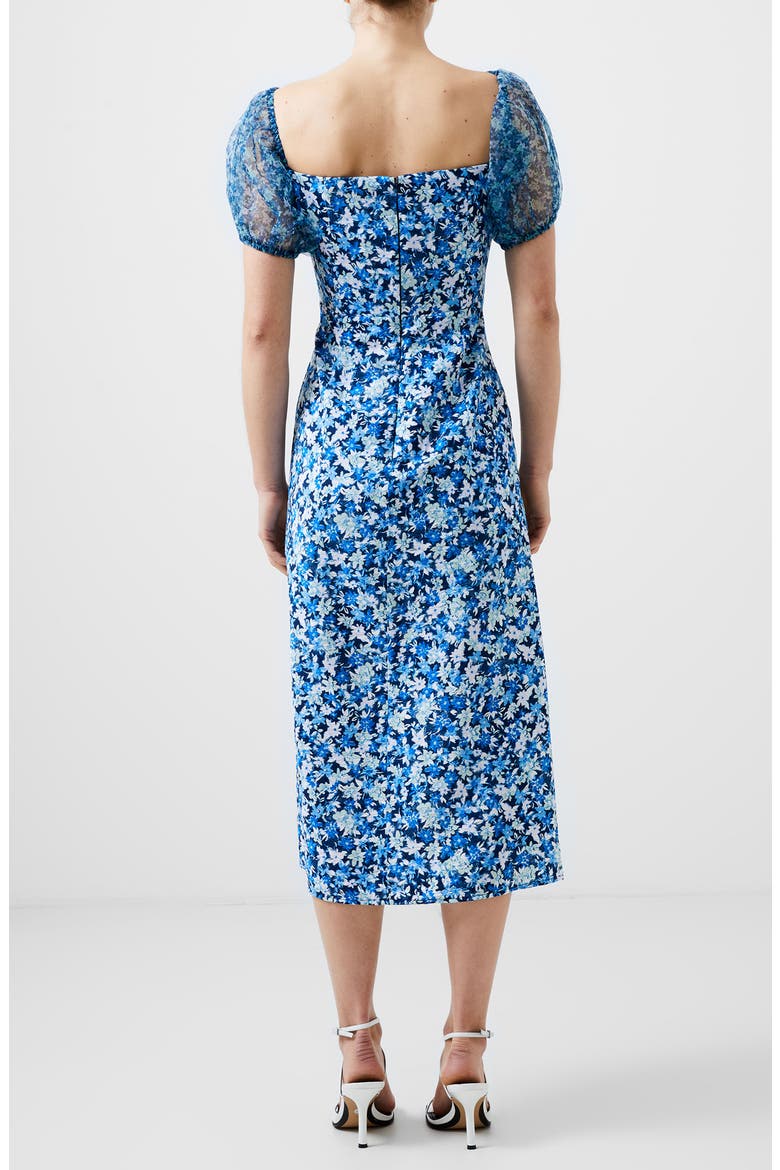 Clara Floral Puff Sleeve Midi Dress, Alternate, color, MIDNIGHT B