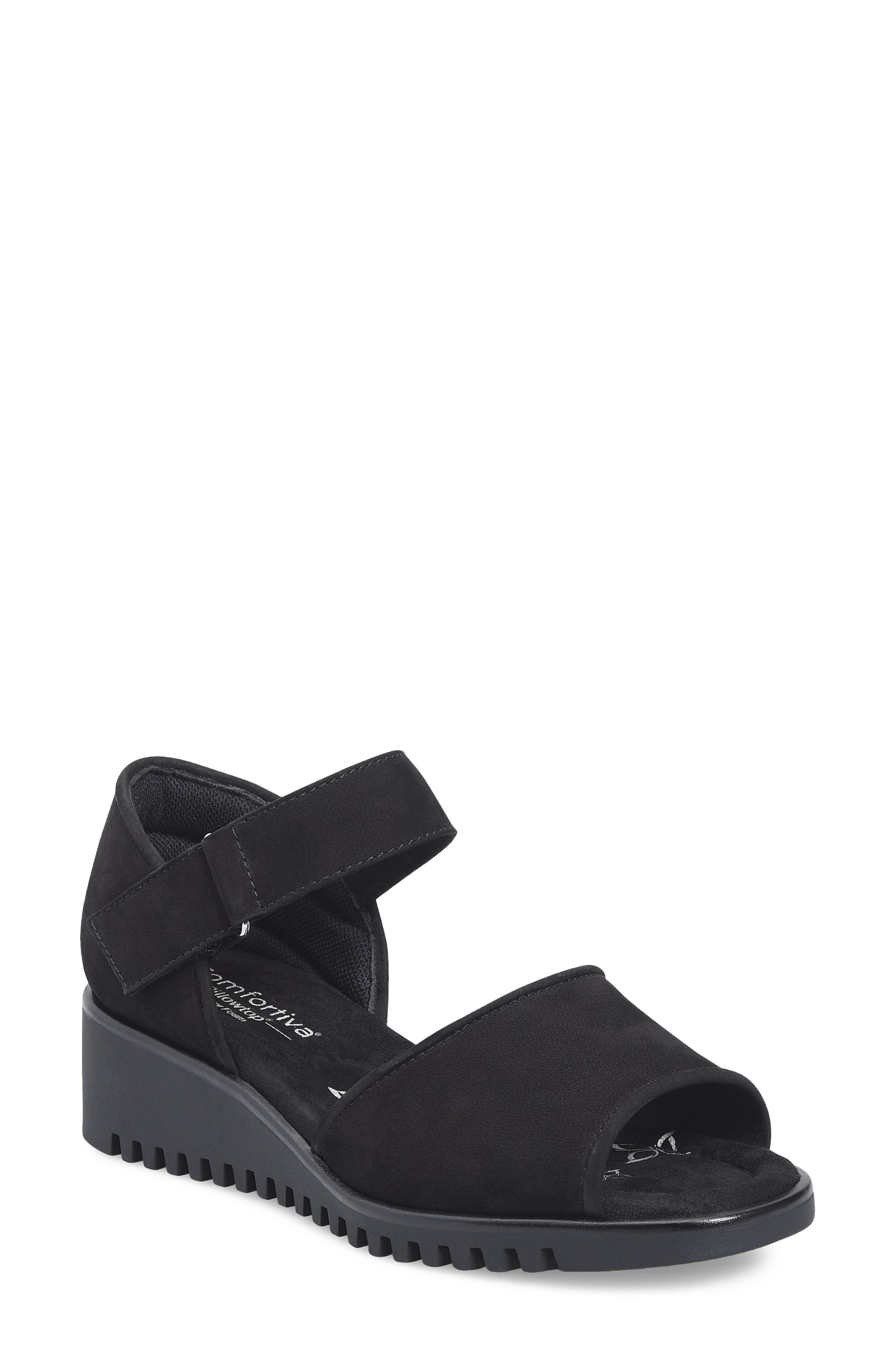 Comfortiva Daniella Wedge Sandal, Main, color, True Black