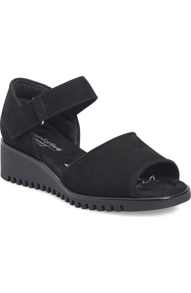 Comfortiva Daniella Wedge Sandal, Main, color, True Black