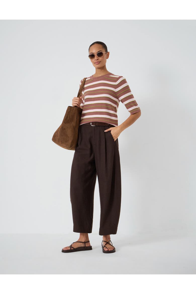 Gathered Shoulder Stripe Knitted T-shirt, Alternate, color, Clay Brown