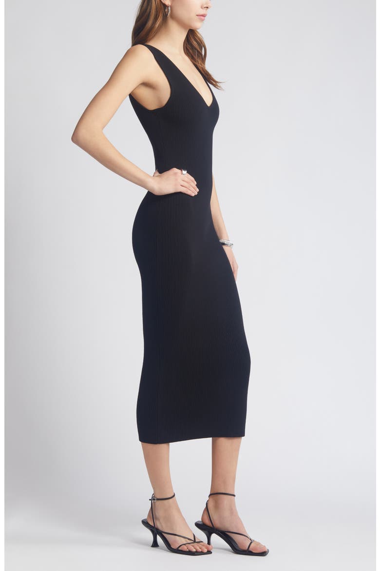 Luxe Sculpt Sleeveless Midi Dress, Alternate, color, BLACK