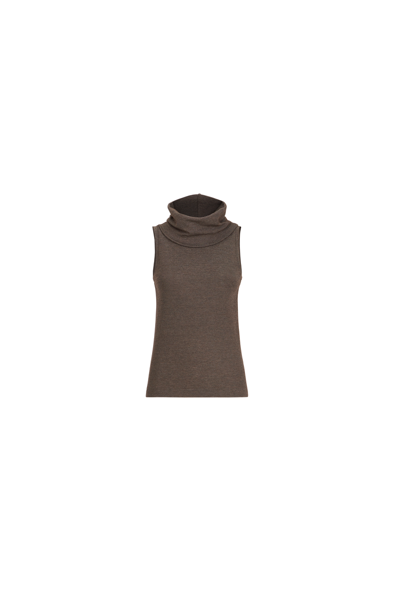 Sparkling virgin wool jersey turtleneck top, Alternate, color, Coffee