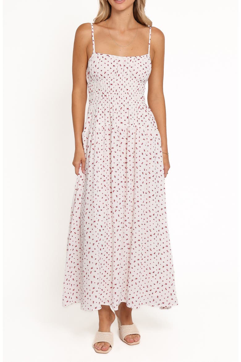 Brittany Ditsy Floral Smocked Maxi Dress, Main, color, RED FLORAL