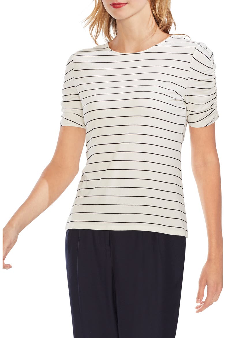 Stencil Stripe Ruched Sleeve Tee, Main, color, NEW IVORY