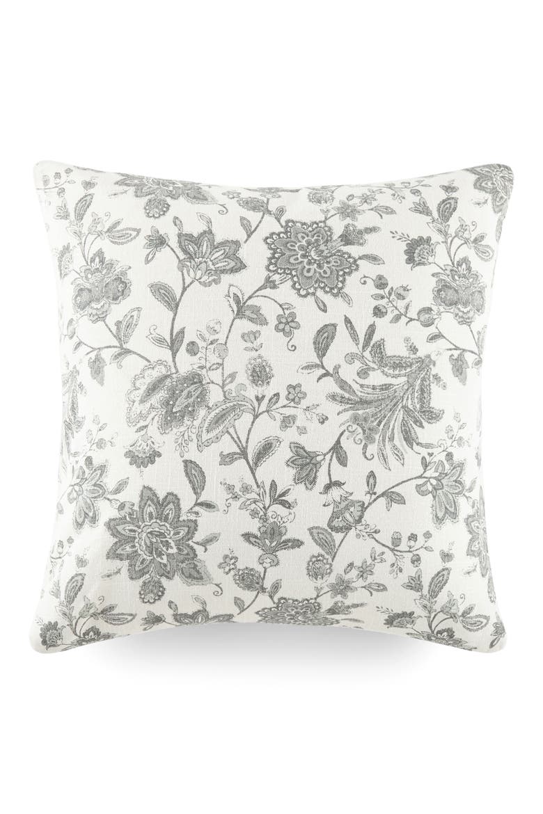 Jacobean Floral Cotton Throw Pillow, Main, color, GRAY