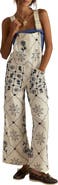 Free People Rising Sun Embroidered Wide Leg Overalls