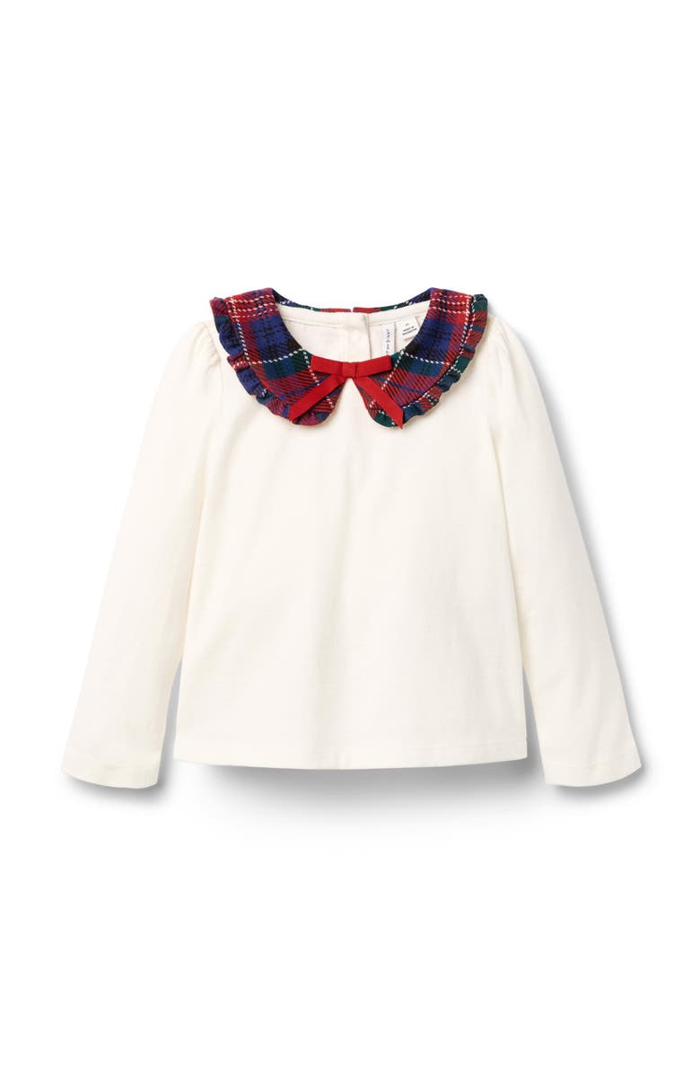 Janie and Jack Tartan Ruffle Collar Top, Main, color, White