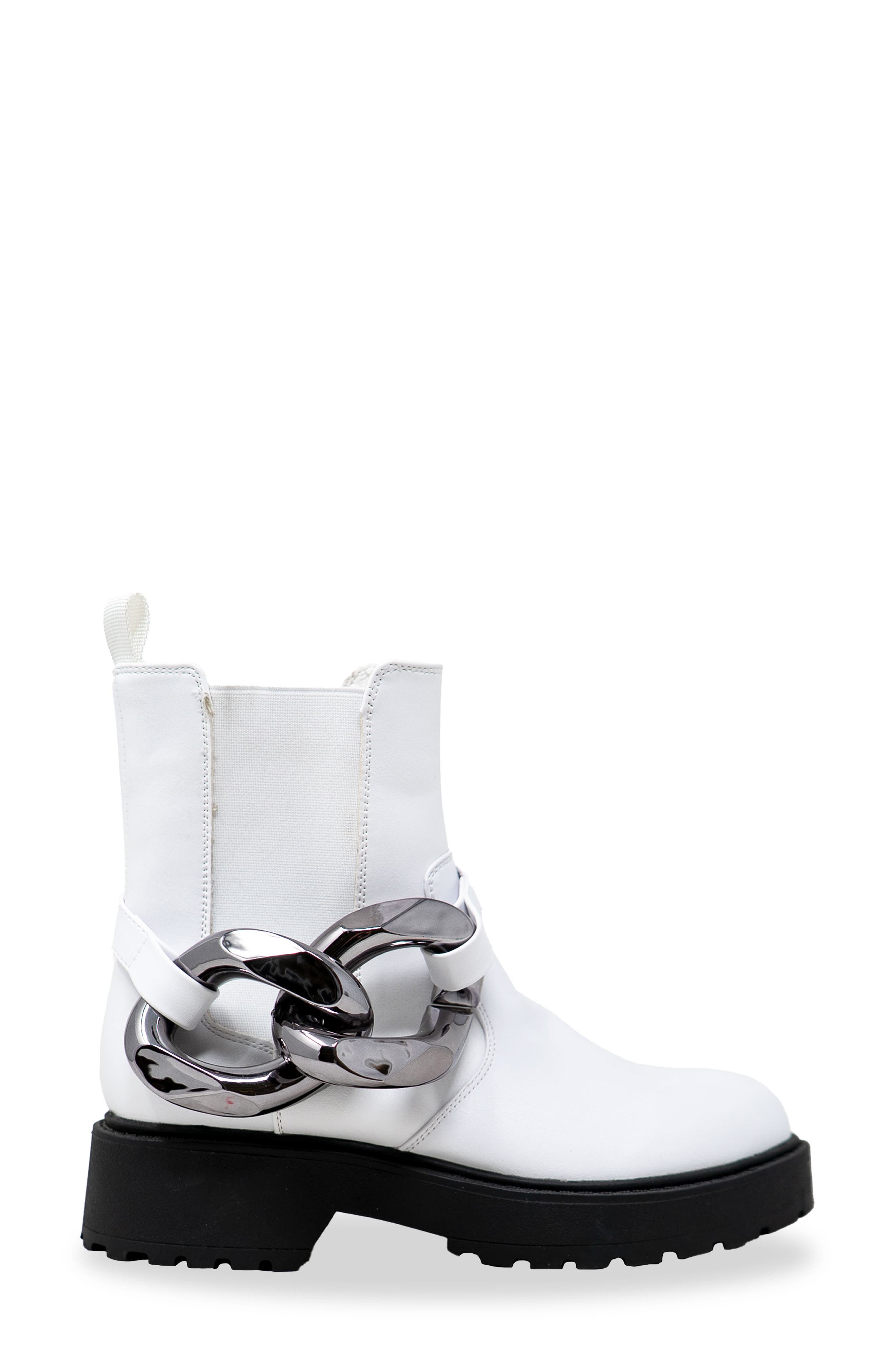 CHASE AND CHLOE Chunky Chain Strap Lug Boot, Alternate, color, White