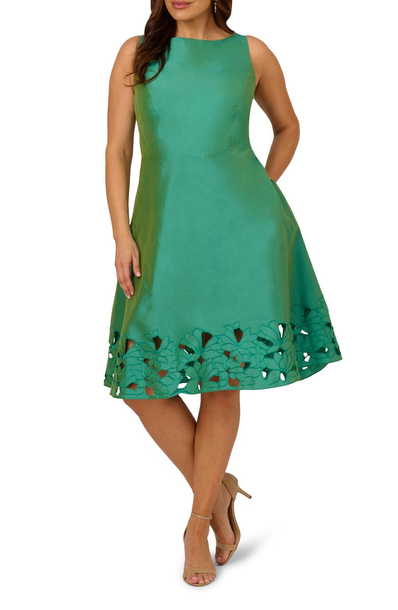 Adrianna Papell Cutwork Detail Taffeta Cocktail Dress, Main, color, 