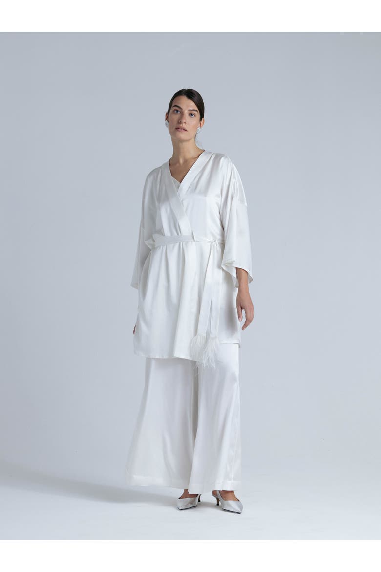 Silk 3/4 Sleeve Dressing Gown, Alternate, color, Milk White