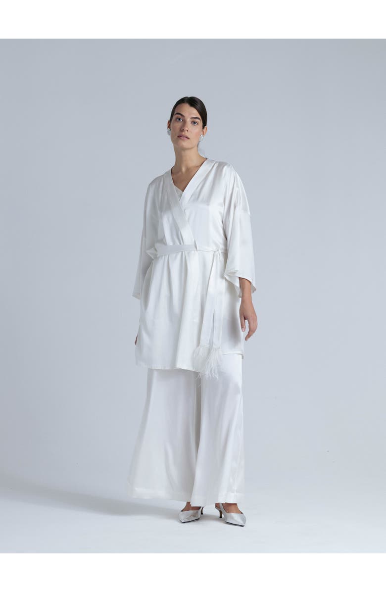 Alas Silk 3/4 Sleeve Dressing Gown, Alternate, color, Milk White