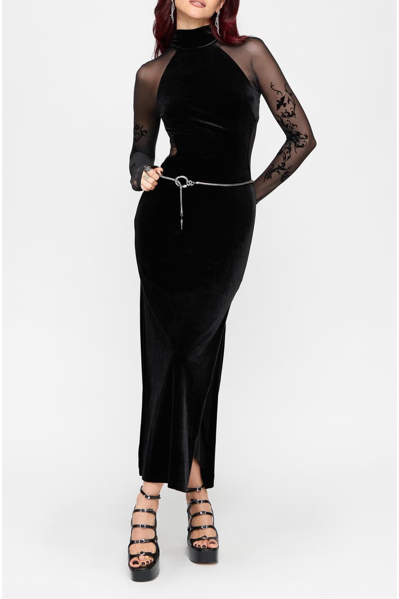 Riven Flock Mesh Mix Gown, Alternate, color, Black