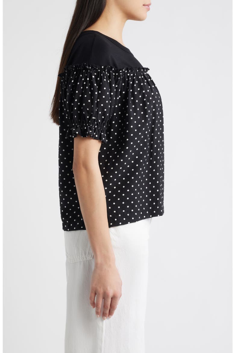 Contrast Yoke Puff Sleeve Top, Alternate, color, BLACK/ IVORY
