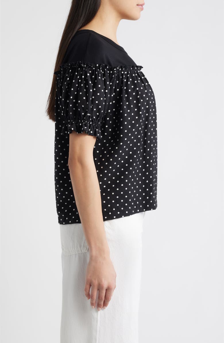 Loveappella Contrast Yoke Puff Sleeve Top, Alternate, color, Black/ Ivory