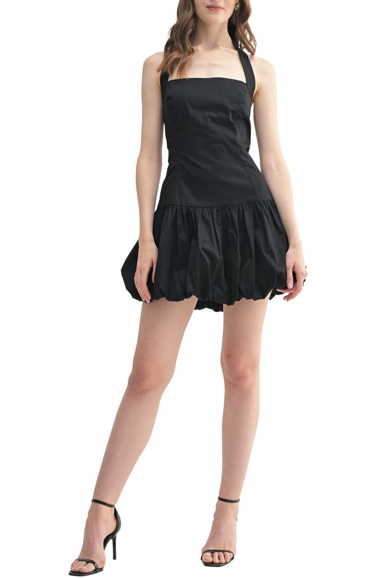 Halter Bubble Hem Minidress, Main, color, BLACK