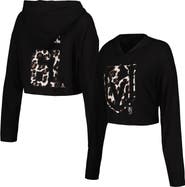 Majestic Threads Women's Majestic Threads Mark Stone Black Vegas Golden Knights Leopard Print Name & Number Cropped Pullover Hoodie
