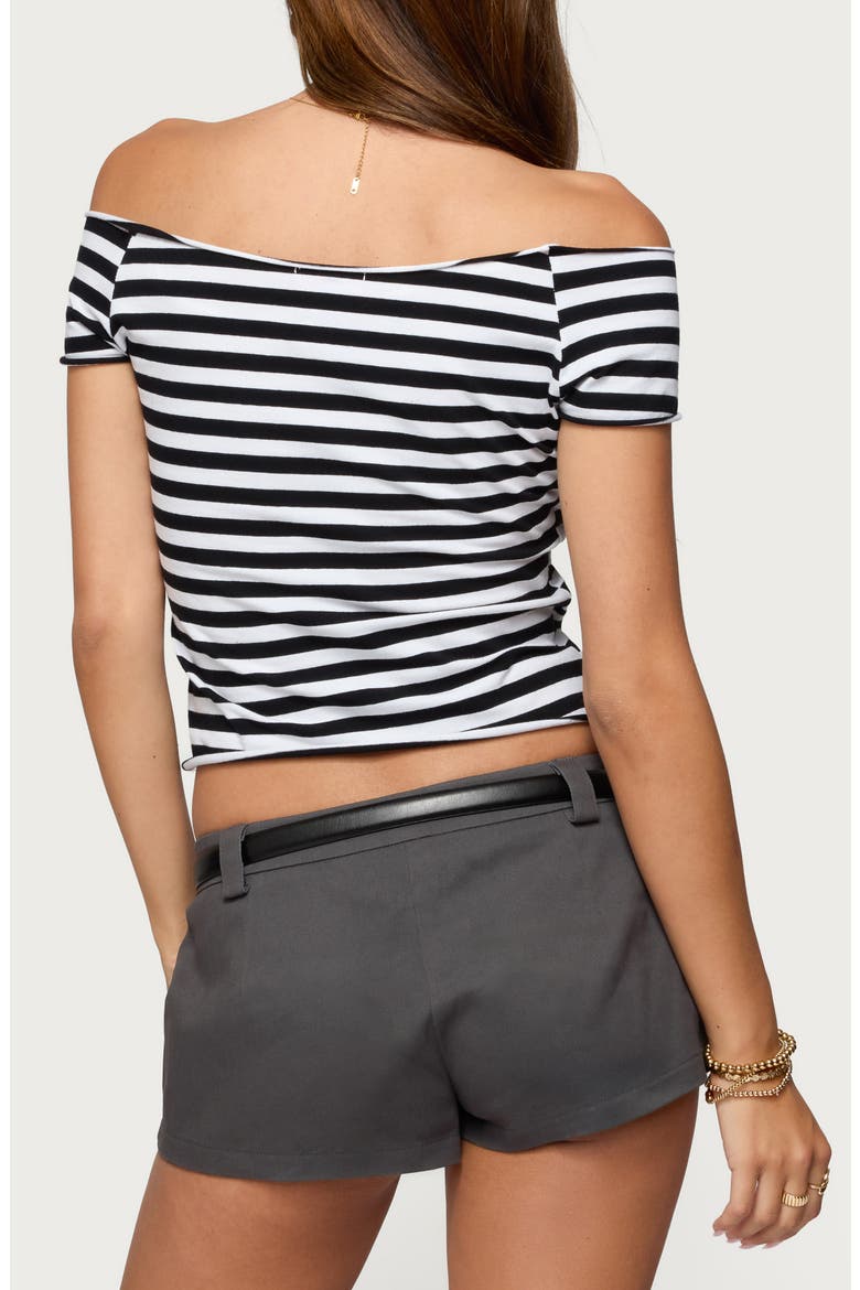 Amanda Stripe Off the Shoulder Stretch Cotton Top, Alternate, color, BLACK-AND-WHITE
