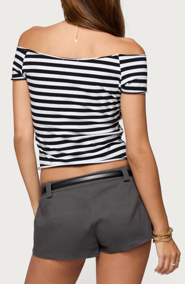EDIKTED Amanda Stripe Off the Shoulder Stretch Cotton Top, Alternate, color, Black-And-White