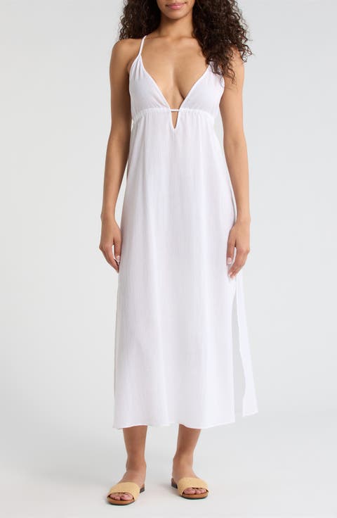 Crinkle Gauze Cover-Up Midi Dress