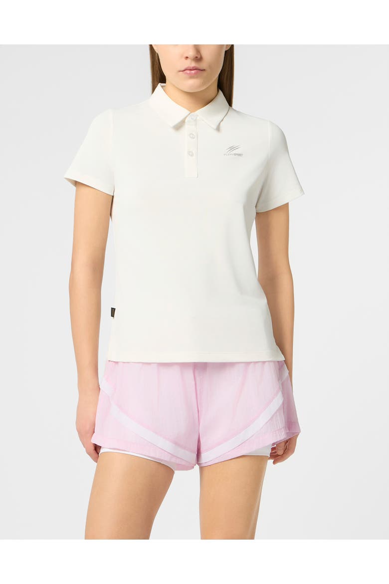 Pique Polo T-Shirt Reflective Scratch Women, Main, color, white