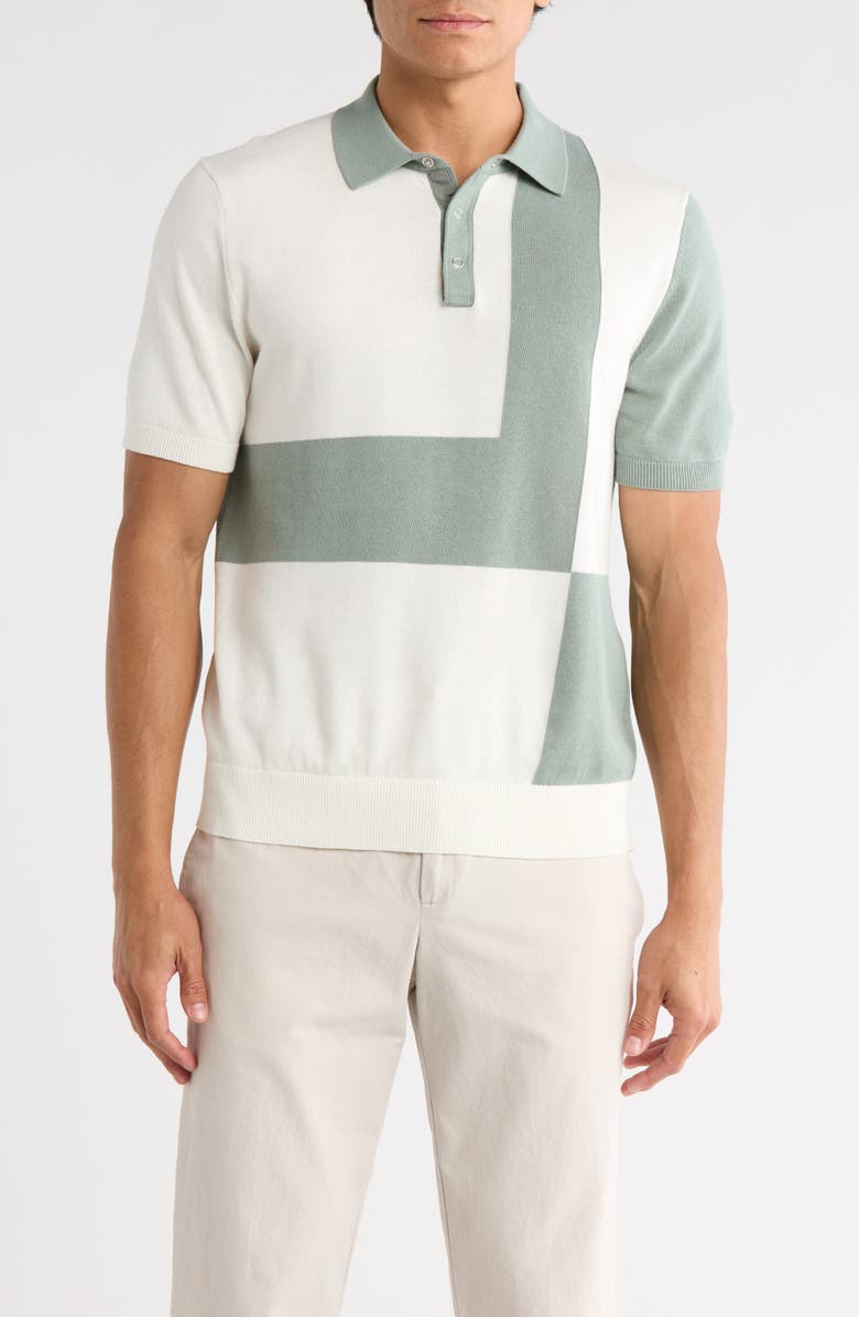 DENIM AND FLOWER Colorblock Cotton Polo Sweater, Main, color,