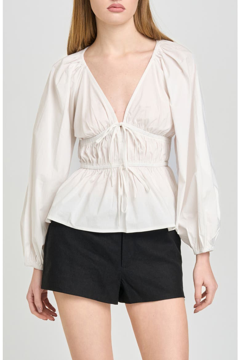 Jess Drawstring Stretch Cotton Poplin Top, Main, color, IVORY