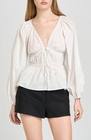 WAYF Jess Drawstring Stretch Cotton Poplin Top