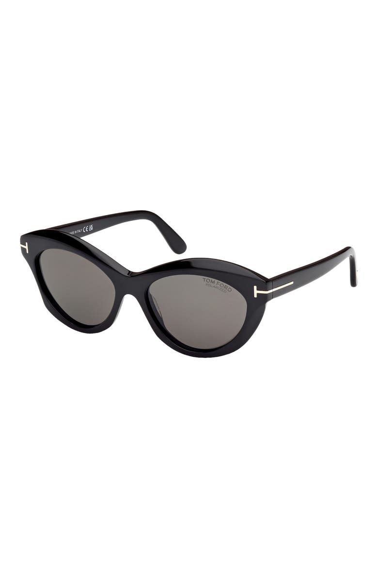 Toni 55mm Polarized Oval Sunglasses, Alternate, color, SHINY BLACK / SMOKE