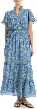 MAX STUDIO Smocked Flutter Sleeve Maxi Dress