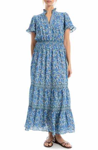Smocked Flutter Sleeve Maxi Dress