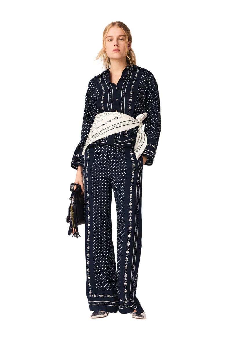 Printed fluid trousers, Alternate, color, Navy dot bandana print
