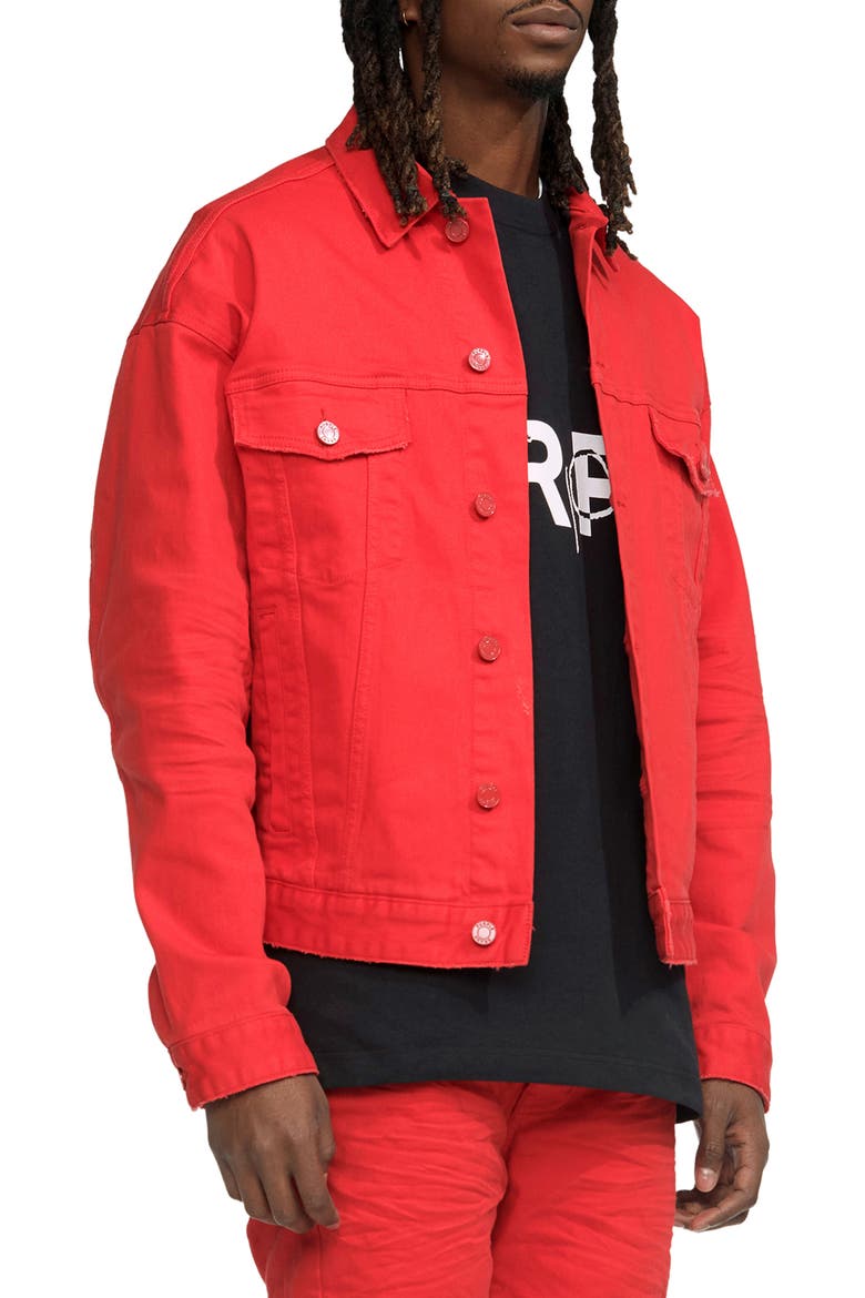 Lava Palms Oversize Stretch Denim Trucker Jacket, Alternate, color, RED