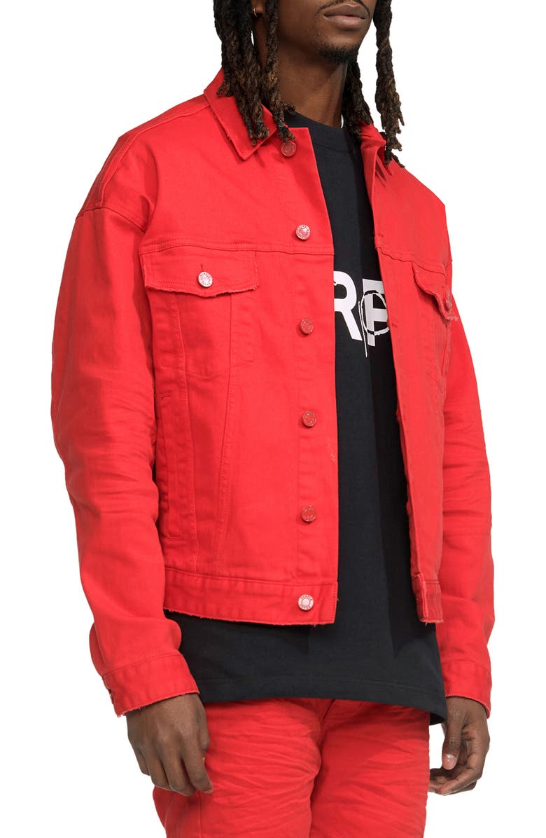 PURPLE BRAND Lava Palms Oversize Stretch Denim Trucker Jacket, Alternate, color, Red