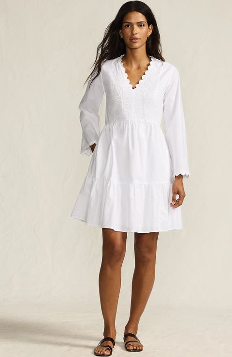 Poplin V Neck Embroidered Dress