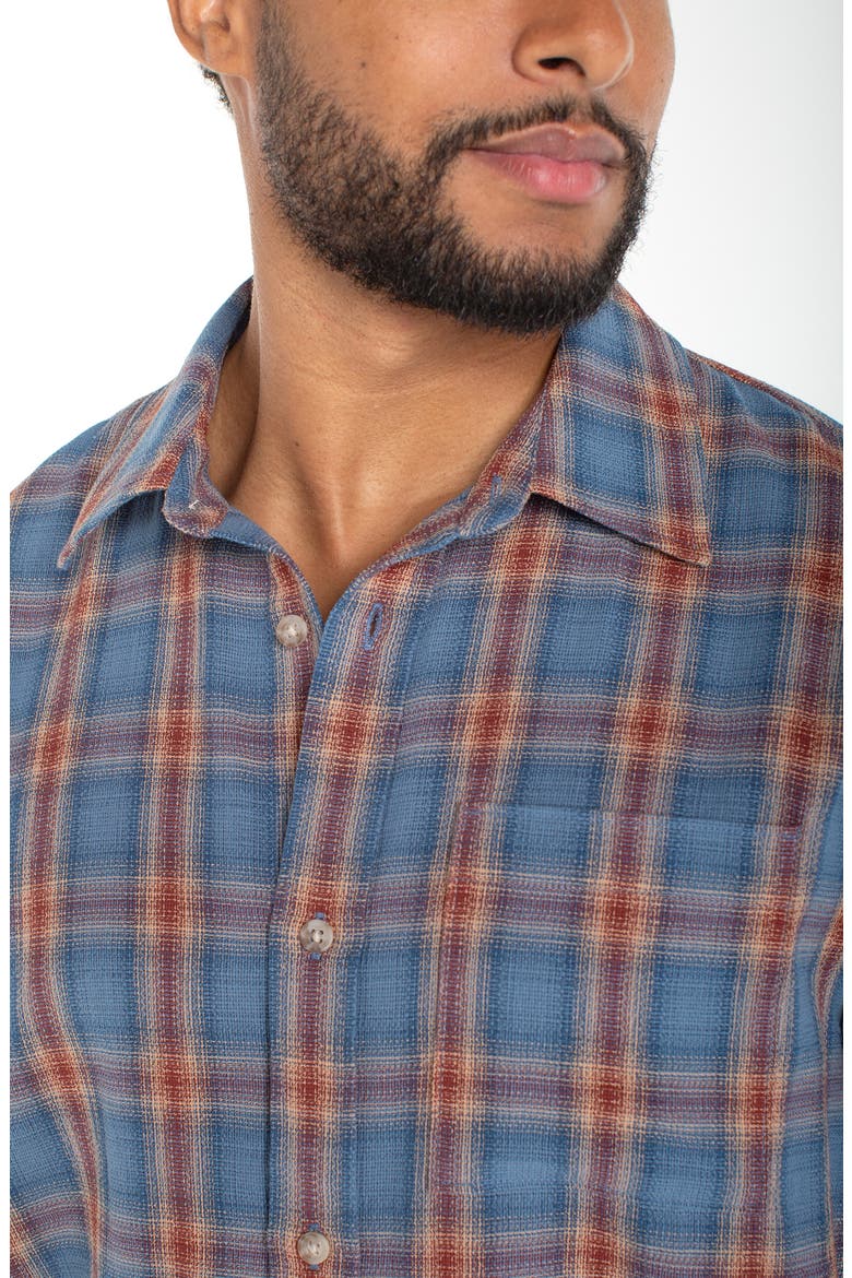 Plaid Short Sleeve Cotton Button-Up Shirt, Alternate, color, BLUE RED MULTI